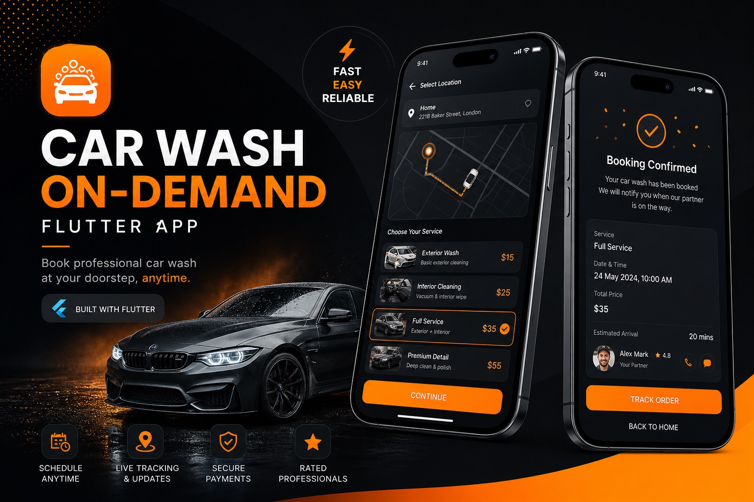 Car Wash Flutter Mobile App | On Demand